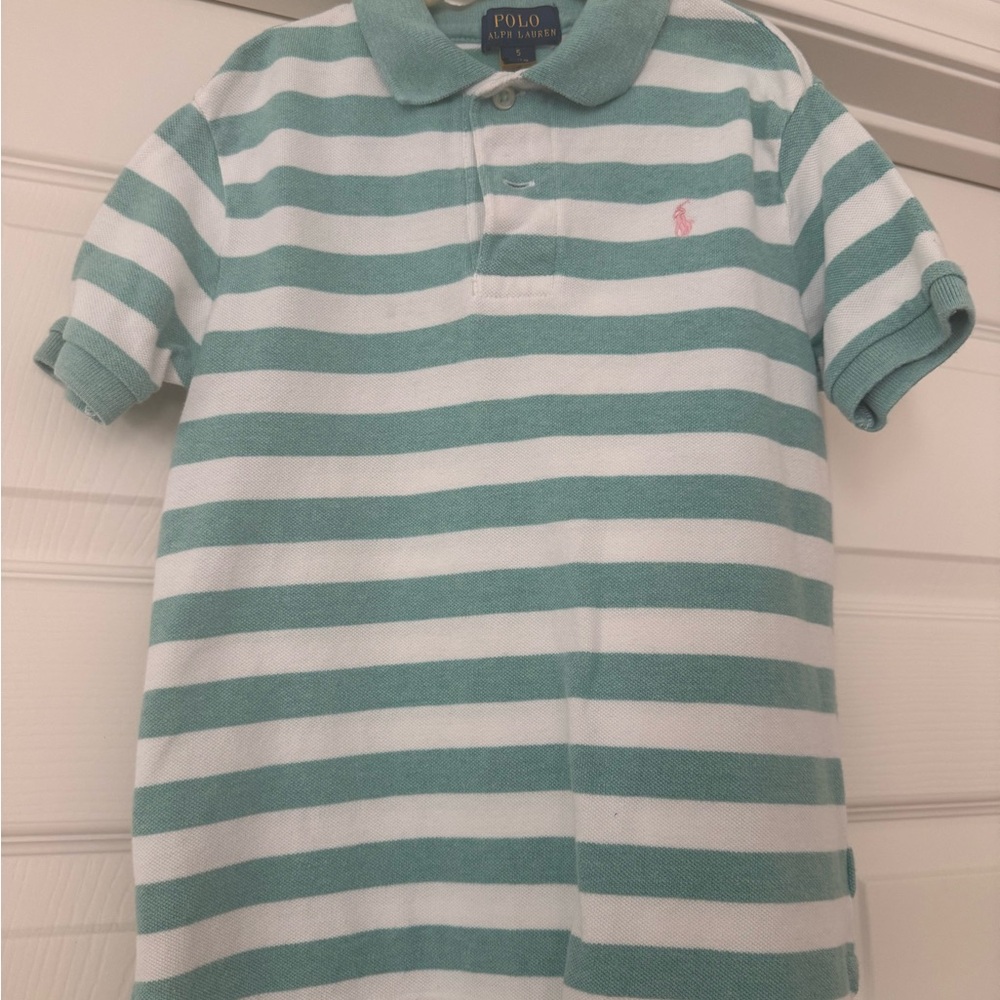 Polo by Ralph Lauren Green and White Striped Kids Shirt